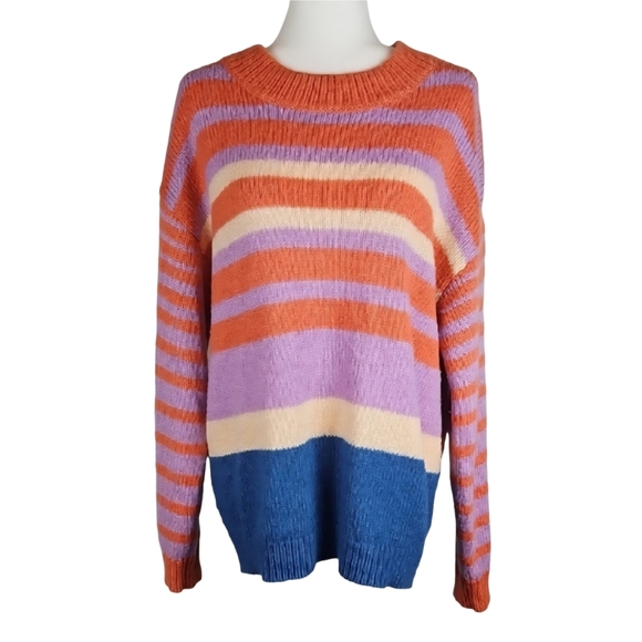 O'Neill Sweaters - O'Neill Orange and Purple Crew Neck Fuzzy Sweater